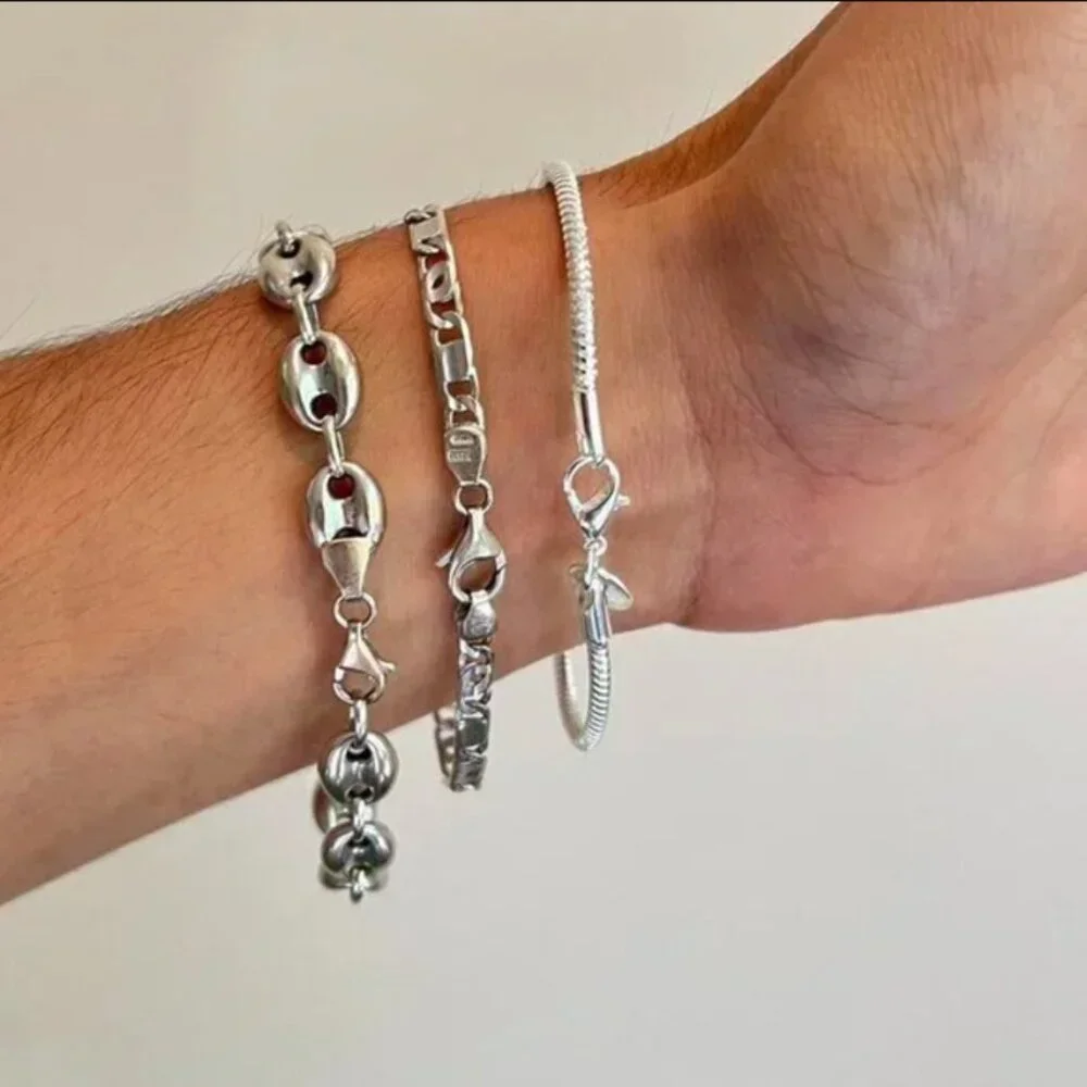 silver rope chain link bracelet